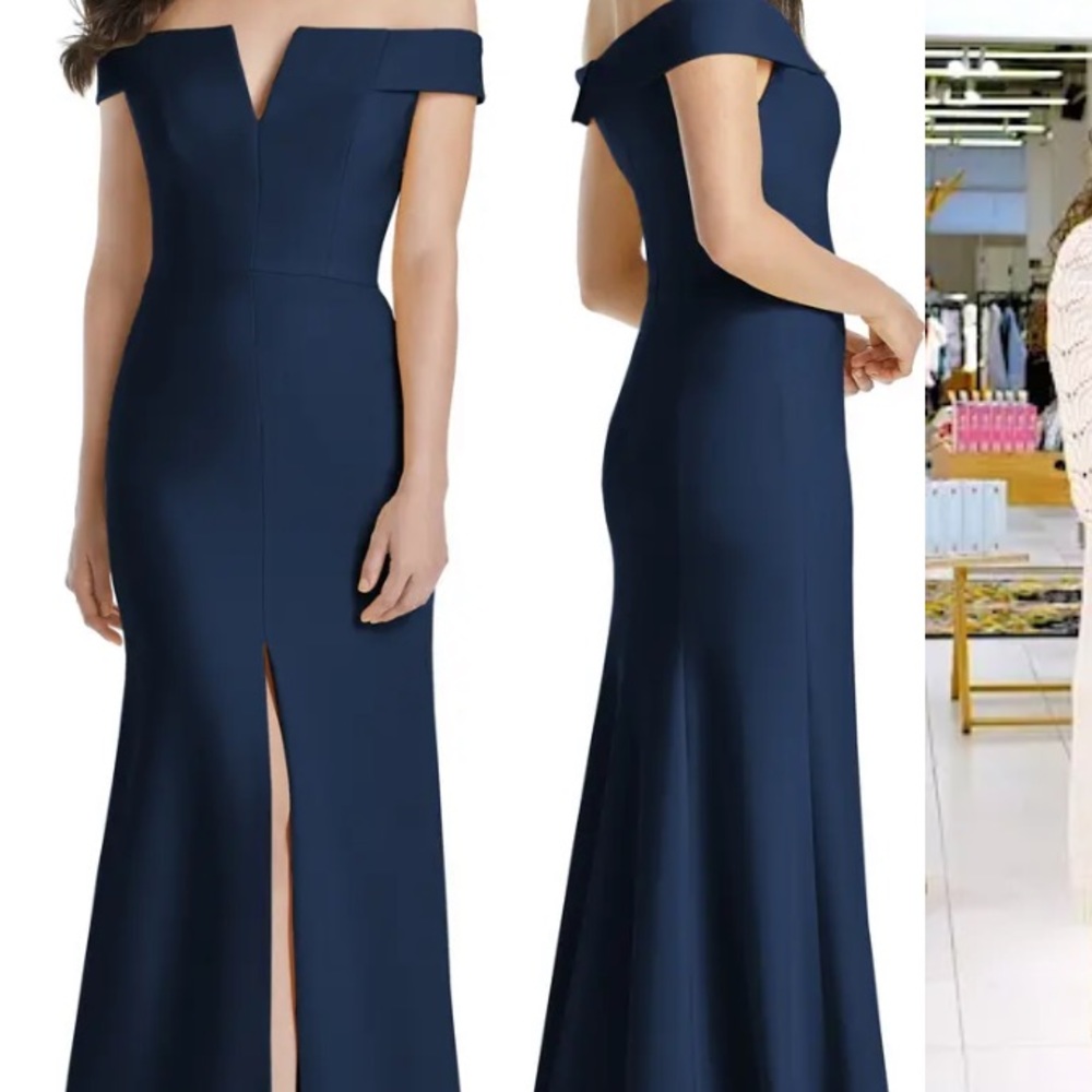 NWOT Dessy Collection navy off shoulder gown